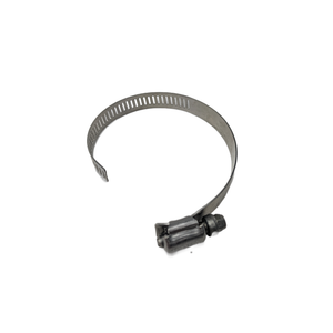 Adjustable silver metal worm drive clamp with 2.25-inch diameter and black screw mechanism.