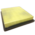 The Air Filter by Polaris is a rectangular yellow pleated filter with a black frame, resembling OEM Indian Polaris parts. It’s shown angled on a white background, highlighting its ribbed design—perfect for your Indian motorcycle.
