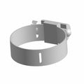 Silver metal hose clamp with screw-tightening mechanism and slotted band design.
