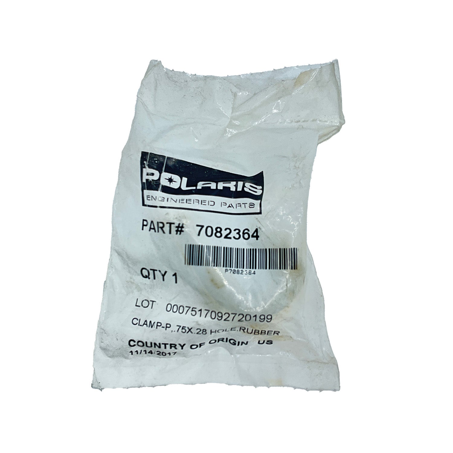 White plastic bag packaging with Polaris logo and product details printed in black text.