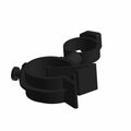 Black plastic Omega-shaped cable clip with adjustable tightening screw for 10-14 mm diameter cables.