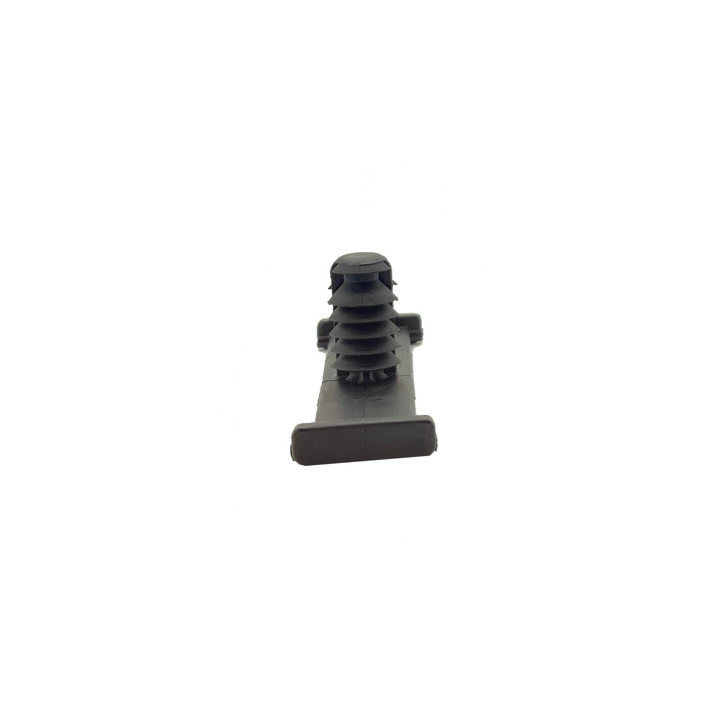 Black plastic Xmas clip with 6.35 mm hole and flat tape-on base, designed for Polaris vehicles.