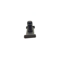 Black plastic Xmas clip with 6.35 mm hole and flat tape-on base, designed for Polaris vehicles.