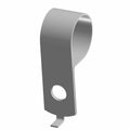 Silver metal hose clamp bracket with a circular loop and mounting hole at the base.