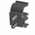 Black metal double clip with two threaded studs and curved clamp design.