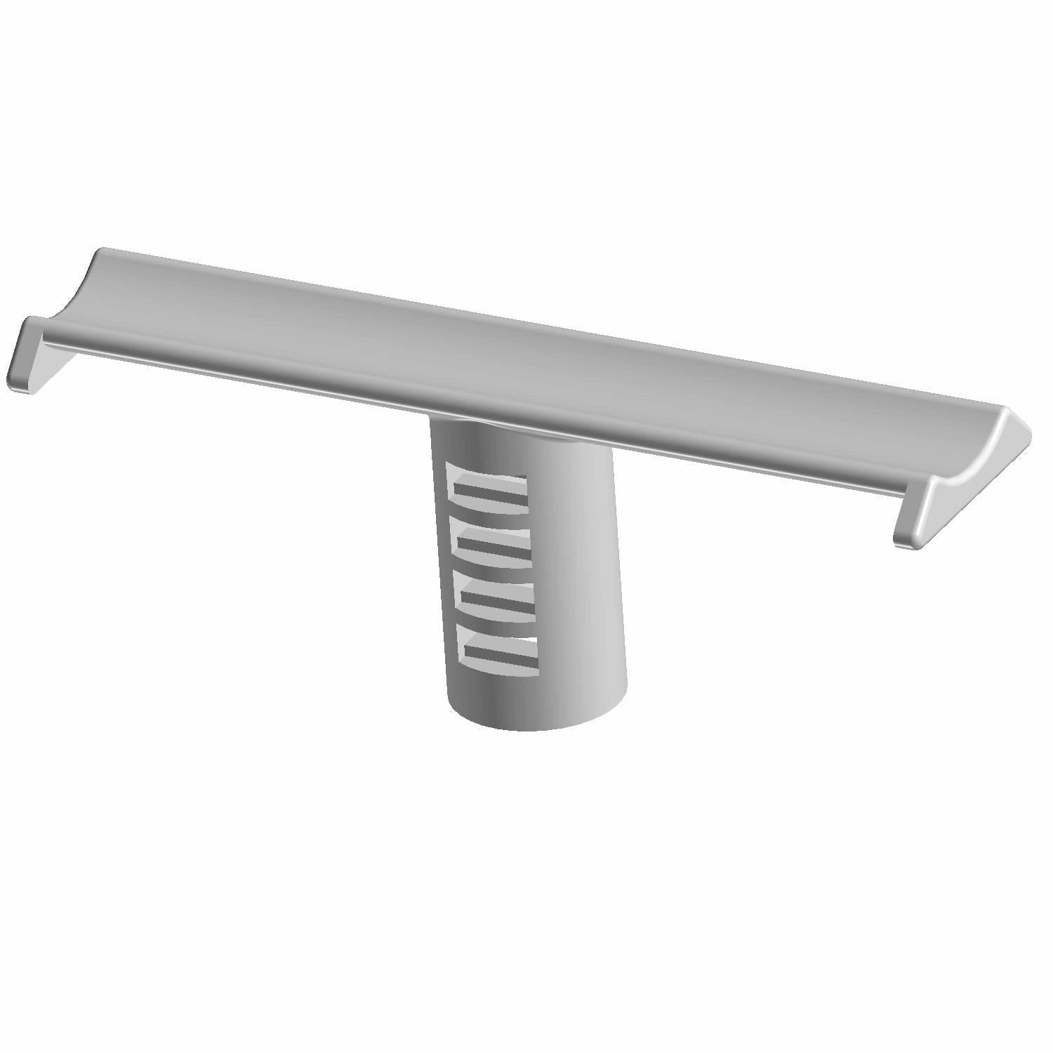 Gray plastic weld stud clip with a flat top and cylindrical base designed for 5 mm tape on applications.