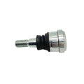 Chrome and black metal ball joint stud with threaded end and rubber bushing.
