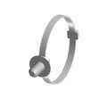 Silver metal circular routing clip with a threaded attachment point and locking tab.