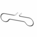 Silver metal latch spring clip with two hooked ends and a curved middle section.