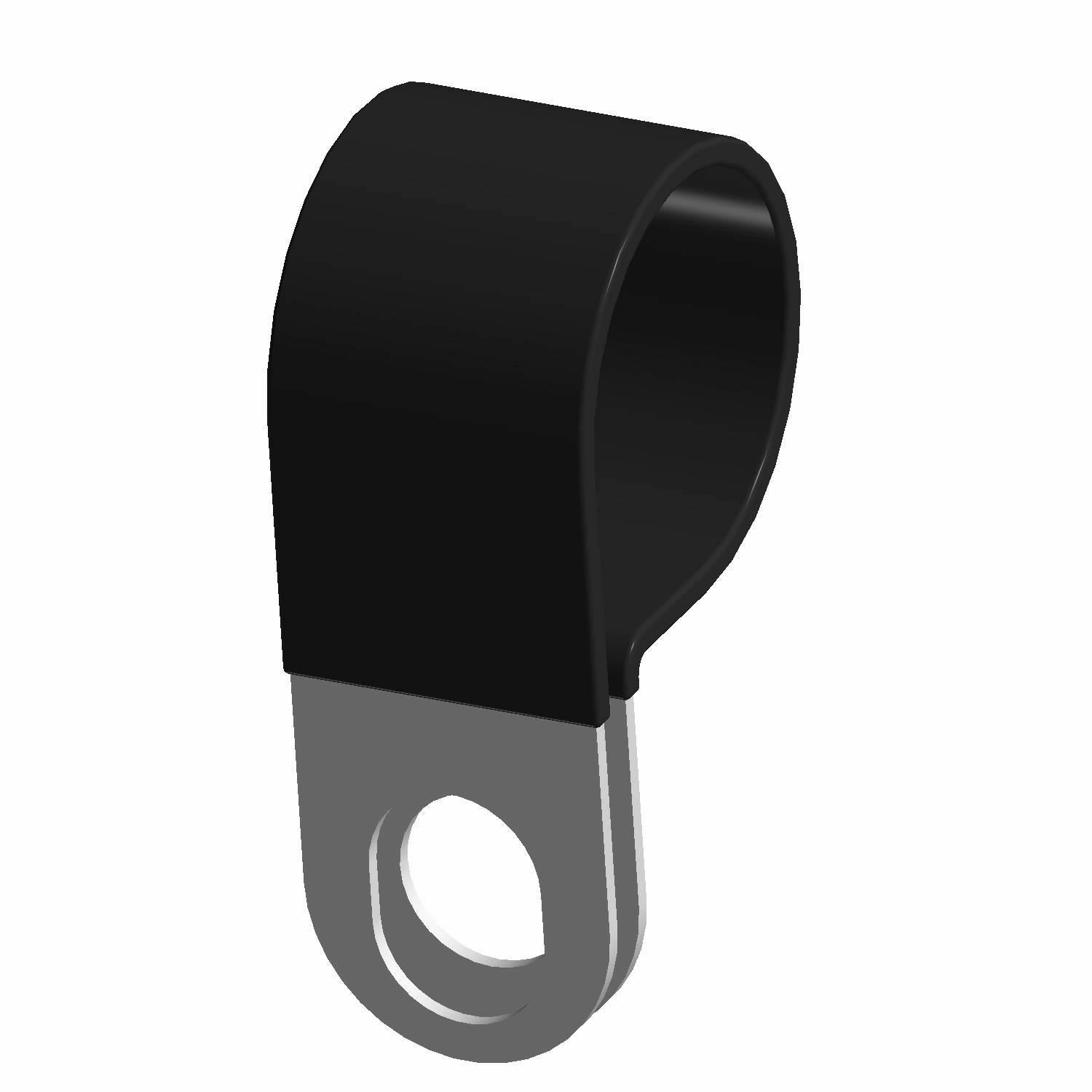 Black rubber clamp with a silver metal bracket and circular mounting hole.