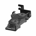 Black metal rotary latch with two-stage mechanism and mounting holes, left-side design.