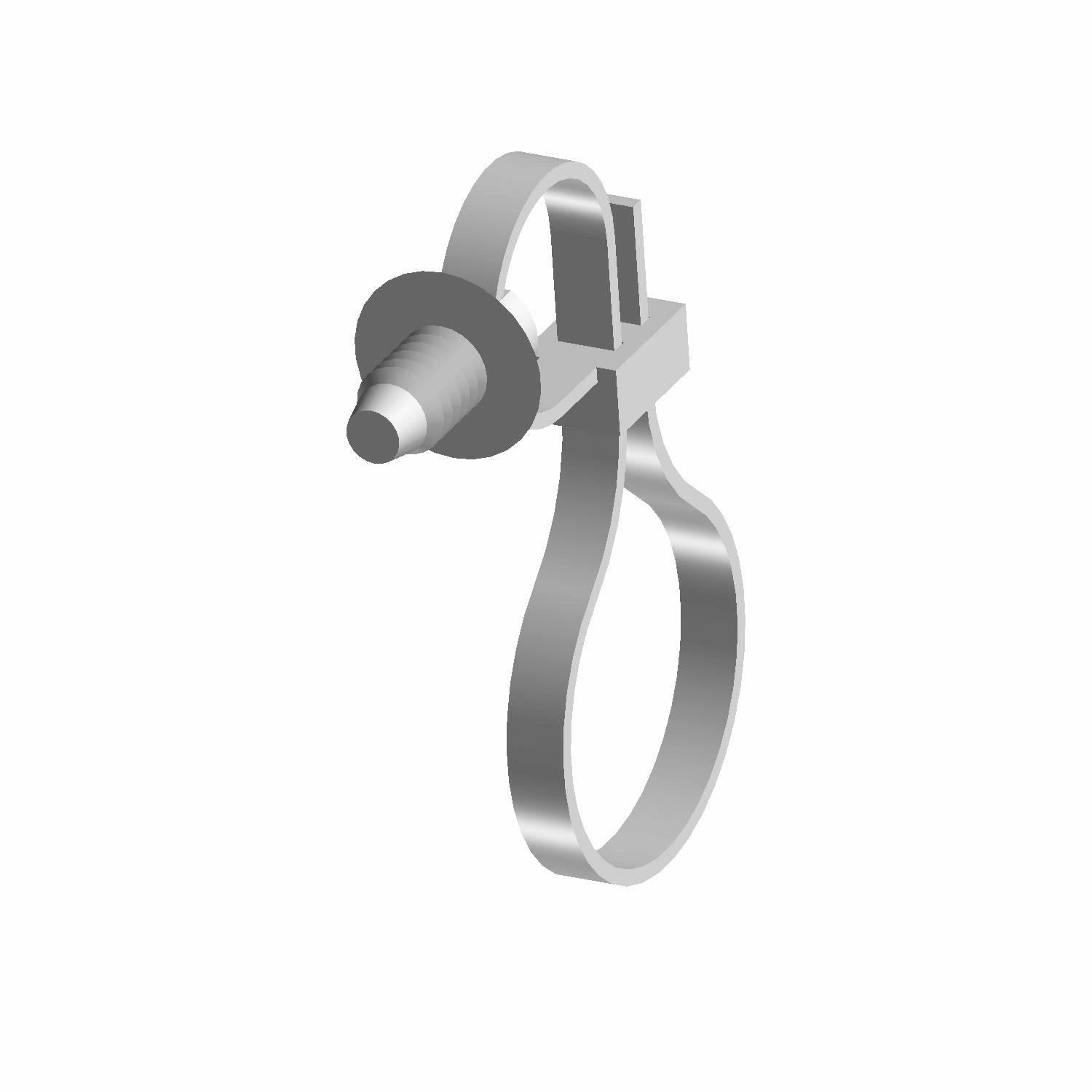 Silver metal clip with a double loop and a round, tapered fastening pin.