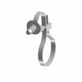 Silver metal clip with a double loop and a round, tapered fastening pin.