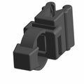 Black plastic edge clip with a square locking tab and rectangular base for secure fastening.