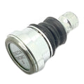Silver metal ball joint with a black flexible rubber boot and hexagonal bolt end.