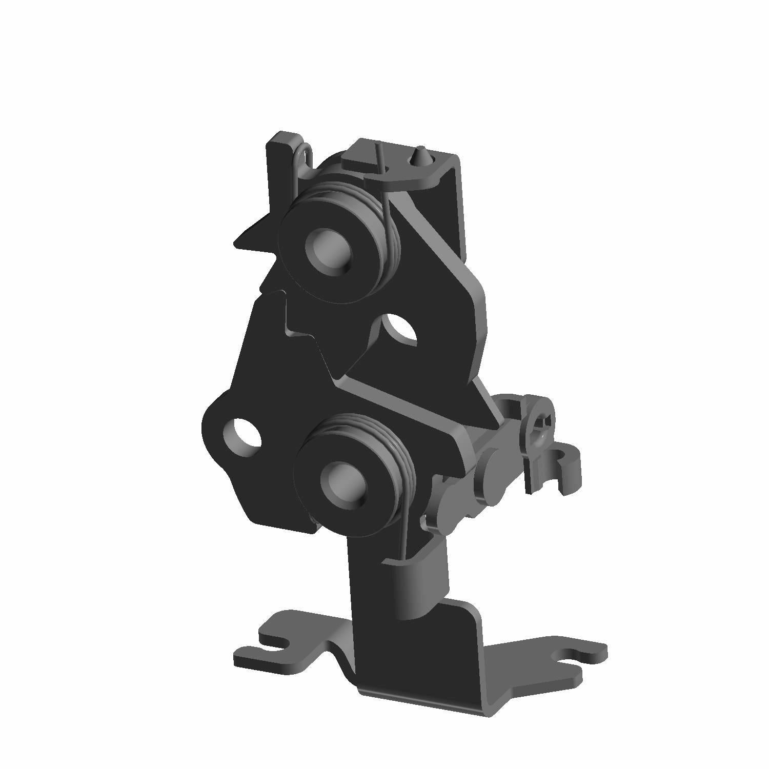 Black metal latch mechanism with mounting brackets and circular pivot points for Polaris vehicles.