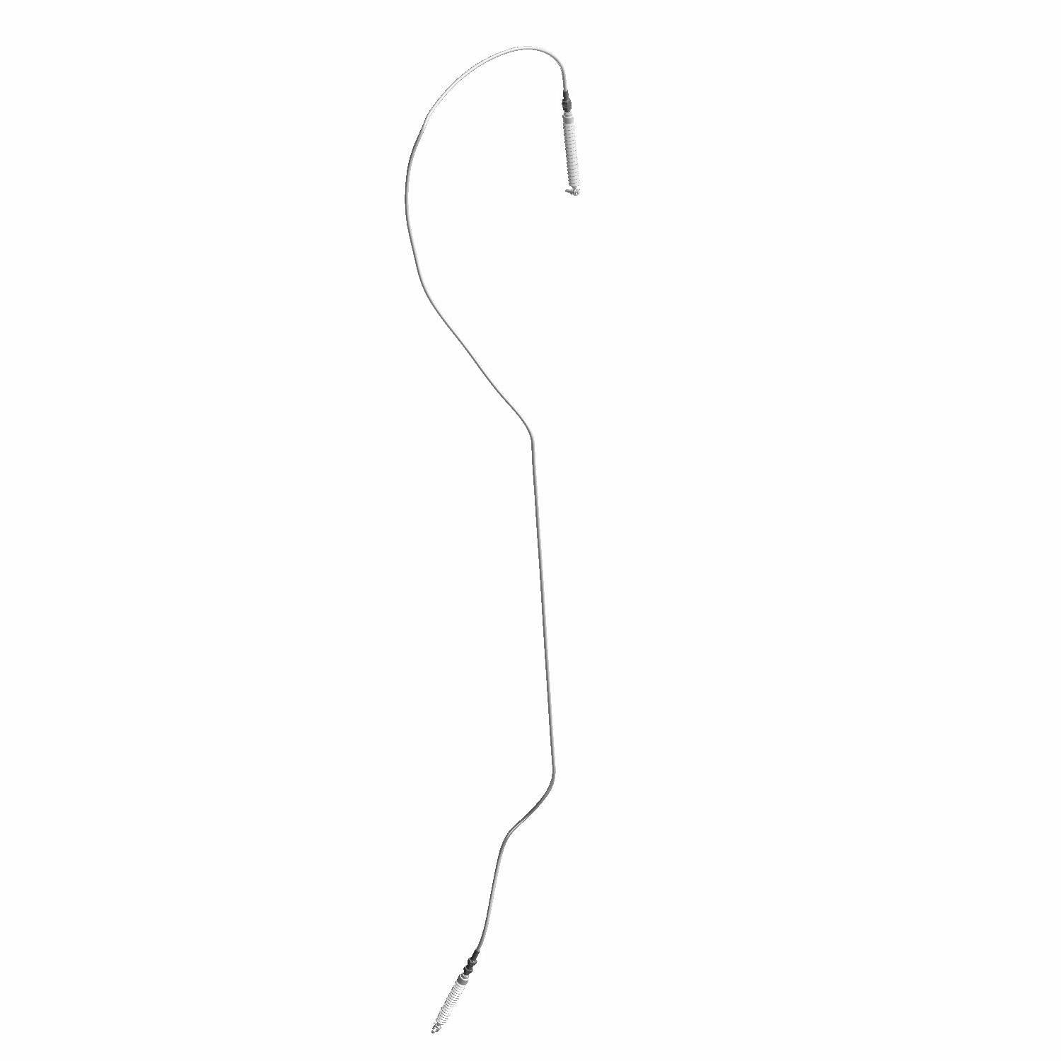 Thin metal shift cable with angled and curved bends and connectors at both ends.