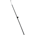 Black metal tailgate latch cable with silver metal connectors at both ends and a small mounting bracket in the middle.