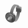Gray plastic cable tie with round locking head and flexible band.