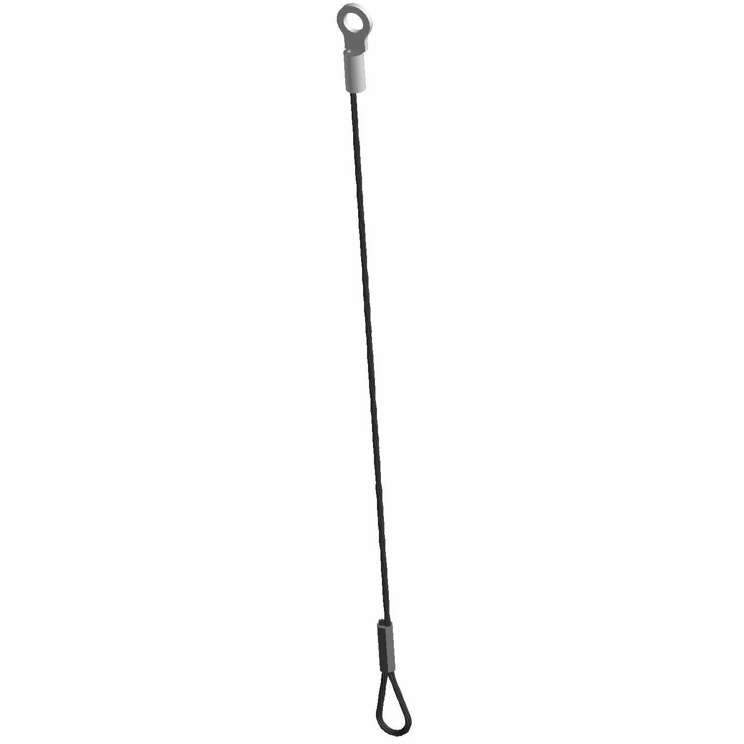 Black steel tailgate cable with looped metal connectors on each end for Polaris UTVs.