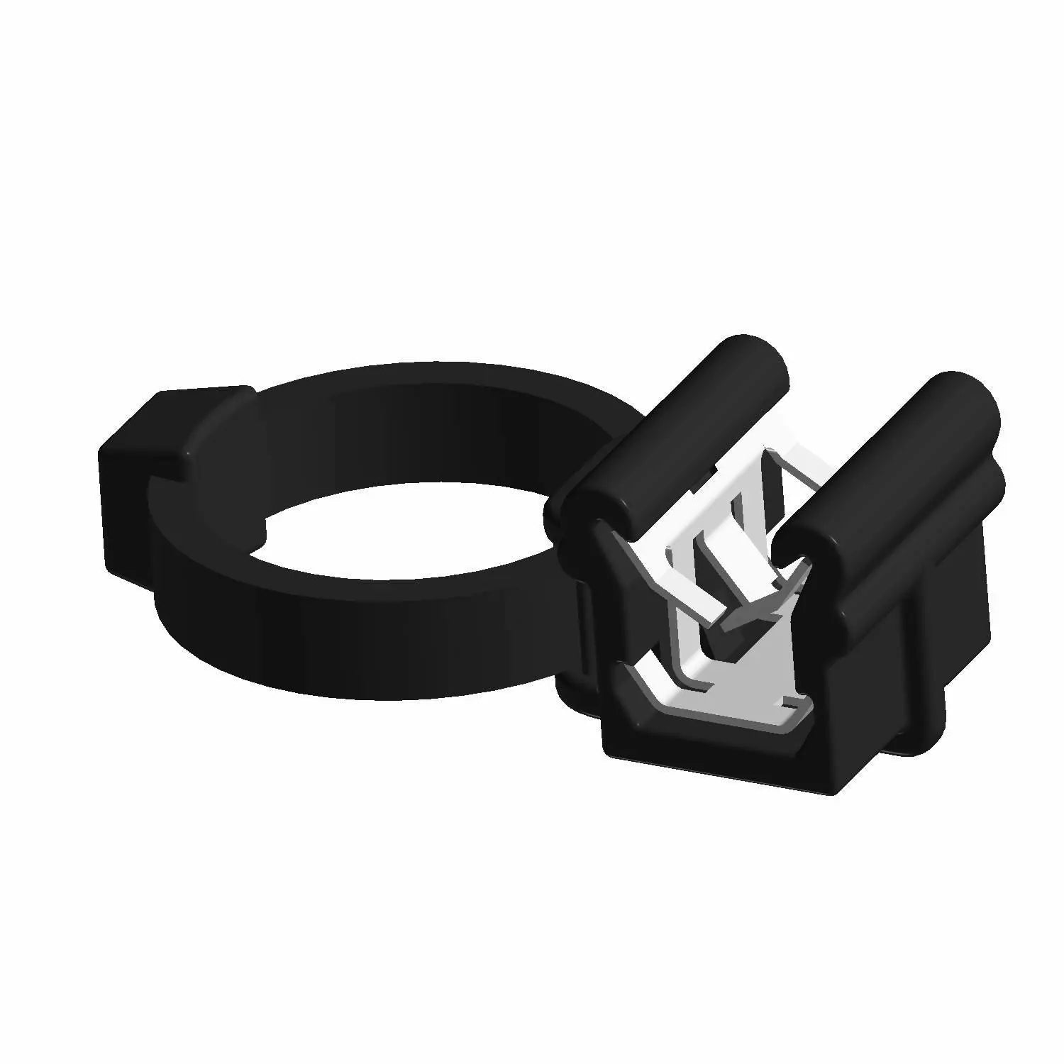 3D-rendered image of the Edge Clip 3 (6mm Thickness) by Polaris, a black plastic and metal clamp with a circular ring and rectangular grip, displayed on a white background.