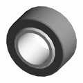 Gray spherical bearing with smooth outer surface and white inner ring opening.