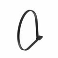 Black low profile cable tie with ridged locking tab, 100 mm length, nylon material.