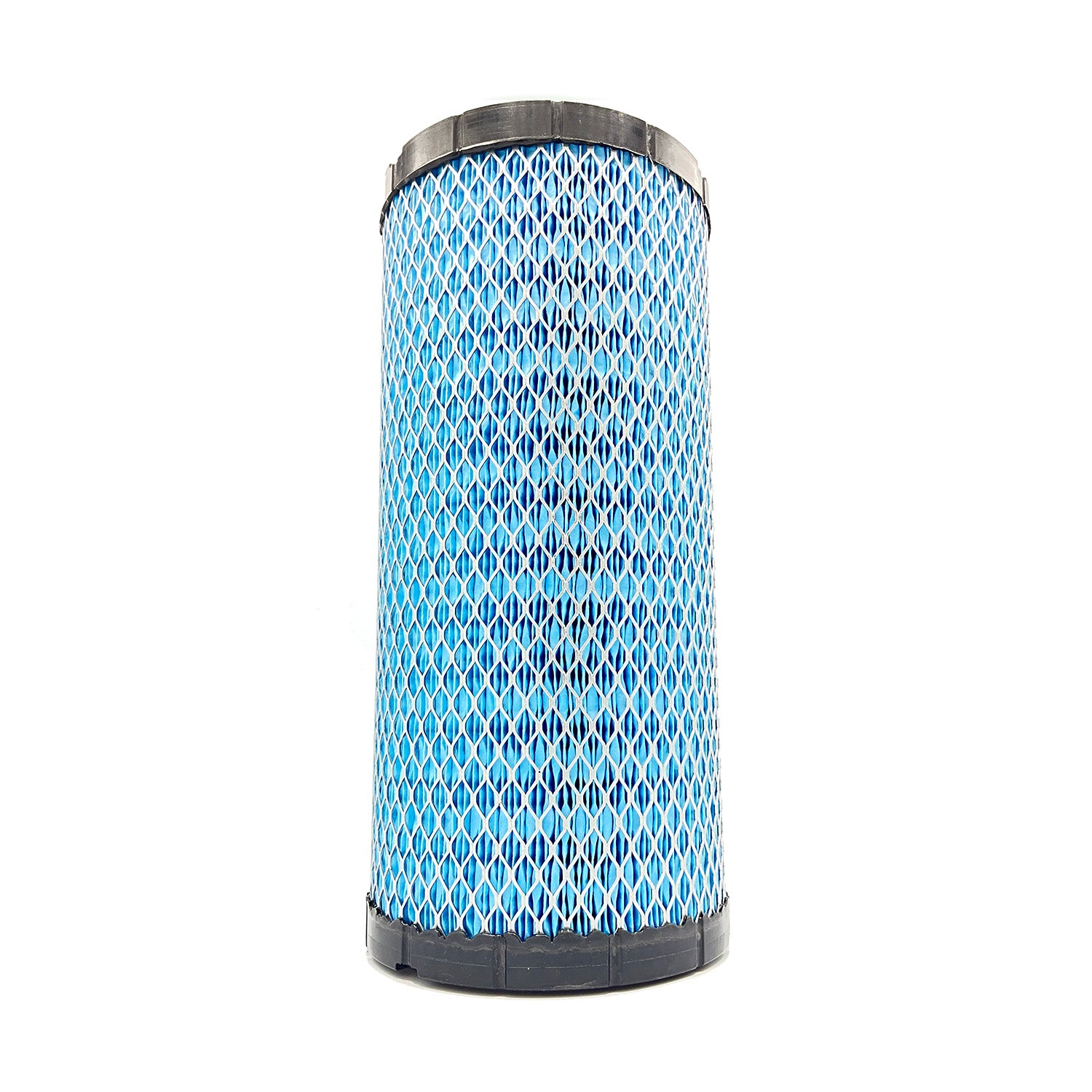 Cylindrical blue mesh air filter with black rubber end caps designed for offroad vehicle use.