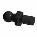 Black metal ball end with threaded bolt and hexagonal nut base.