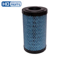 Cylindrical blue air intake filter with black plastic end caps and diamond-pattern mesh.