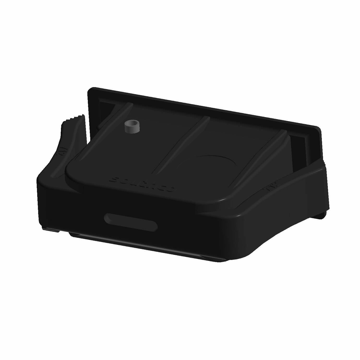 Black plastic dash box latch with a curved edge and mounting hole for Polaris UTV.