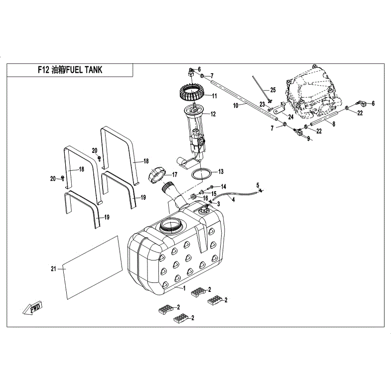 An Image of a Genuine CFMOTO Parts Schematic Diagram showing the schematic - FUEL TANK - 2018 CFMOTO UFORCE 800