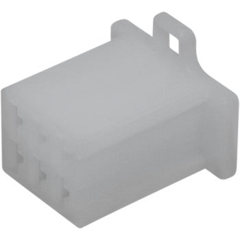 The ML Locking 110 Connector 6 Pin Female by Namz is a white rectangular plastic housing with six square openings and a side latch, sold in a pack of five—ideal for custom electrical applications.
