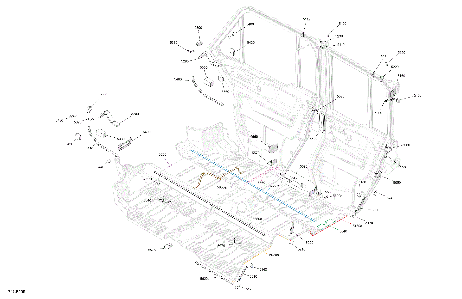 An Image of a Genuine Can-Am Parts Schematic Diagram showing the schematic - ENCLOSURE CAB - INSULATIONS