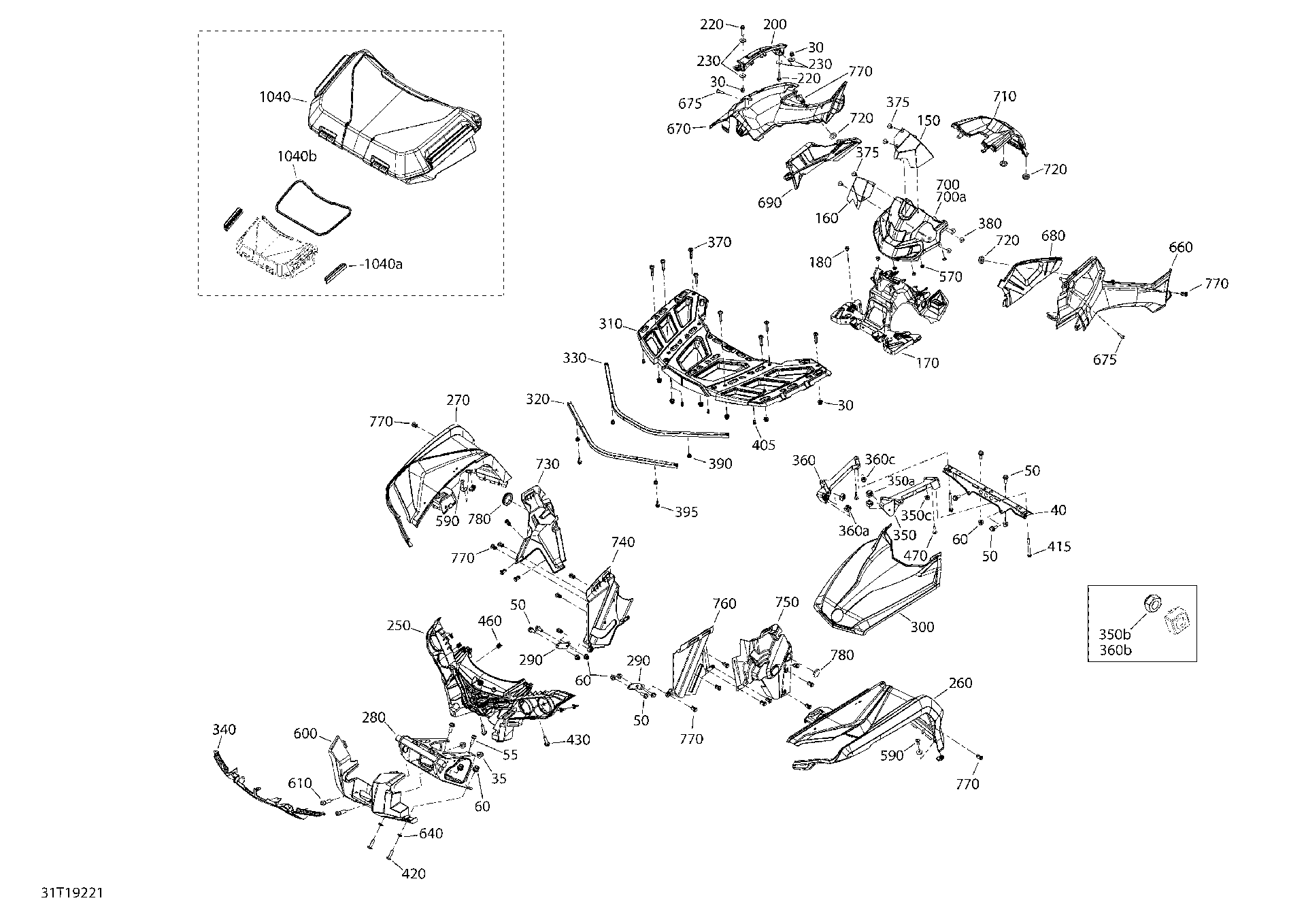 An Image of a Genuine Can-Am Parts Schematic Diagram showing the schematic - BODY AND ACCESSORIES 6X6 - 650 EFI -  - FRONT