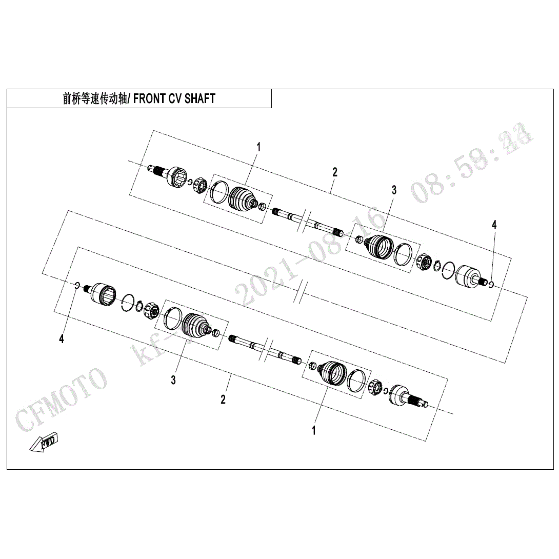 An Image of a genuine CFMOTO Parts Schematic Diagram showing the group - FRONT CV SHAFT (SPS) - 2025 CFMOTO CFORCE 600 TOURING