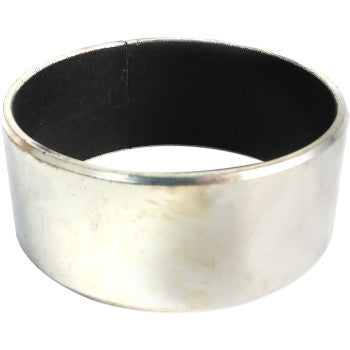 A close-up of the Primary Movable Sheave Bushing EBS by Epi, featuring a shiny cylindrical metal exterior and dark inner lining, crafted from premium materials, viewed at a slight angle on a white background.