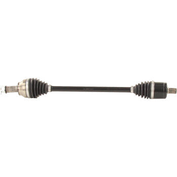 Heavy-duty Polaris Ranger front left and right CV axle kit with black steel shaft and rubber boots.