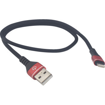 Male USB to Male Lightning Cable Phone Charger 18" Black / Red by Ridepower