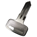 Black textured metal key blade with rectangular hole near the base for attaching to a keyring.
