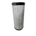 Cylindrical air filter with black plastic caps and diamond-pattern metal mesh exterior.