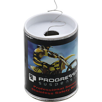 Small black and silver cylindrical container featuring a dirt bike rider graphic and Progressive Suspension branding, with.