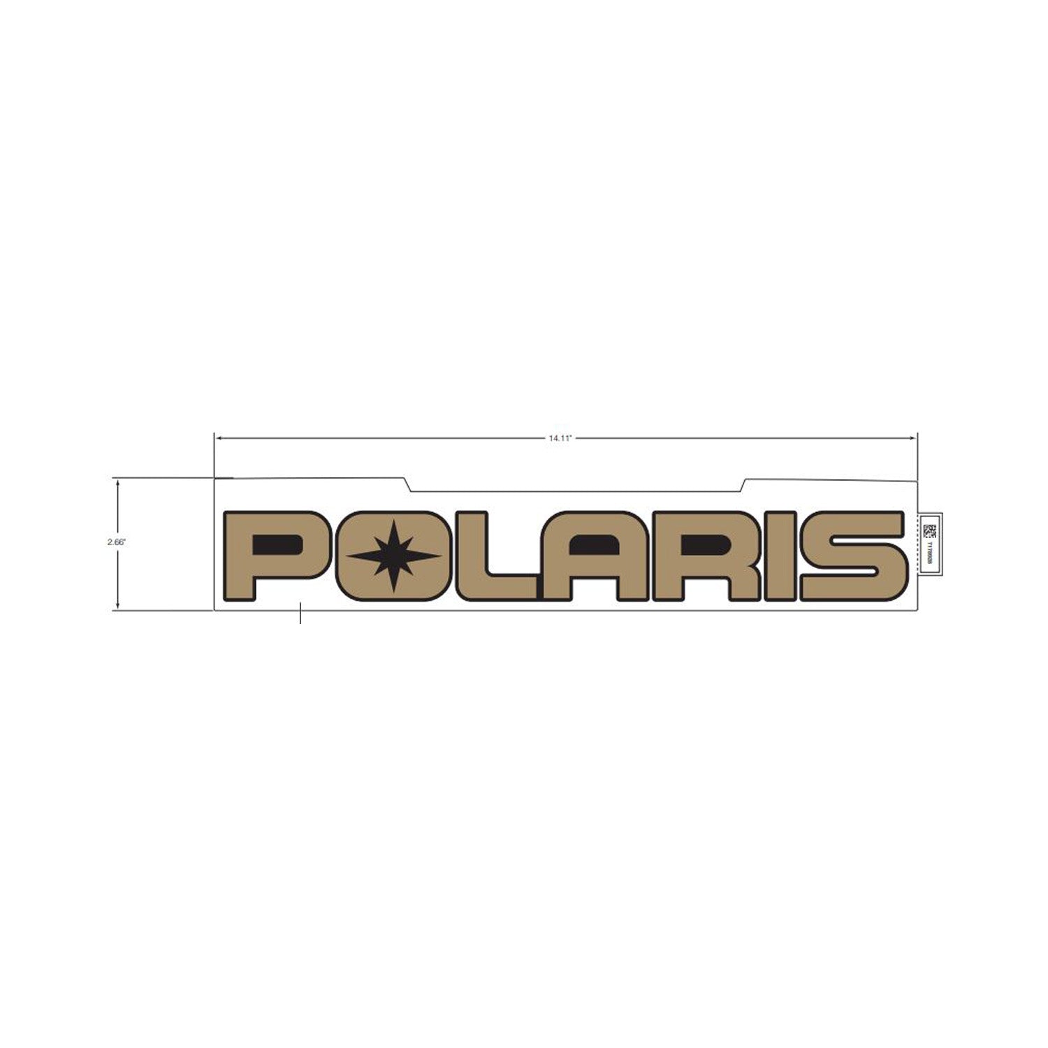 Gold Polaris tailgate decal with bold, block letters and a star emblem inside the "O".
