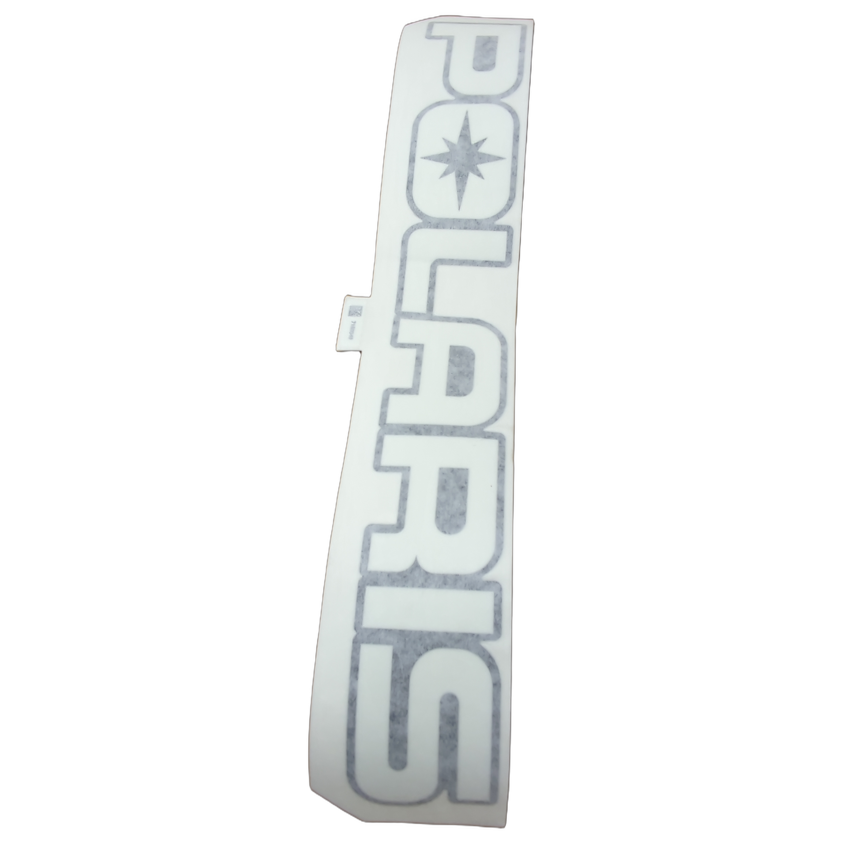 White rectangular decal with bold gray "POLARIS" text and a compass star logo on the left side.