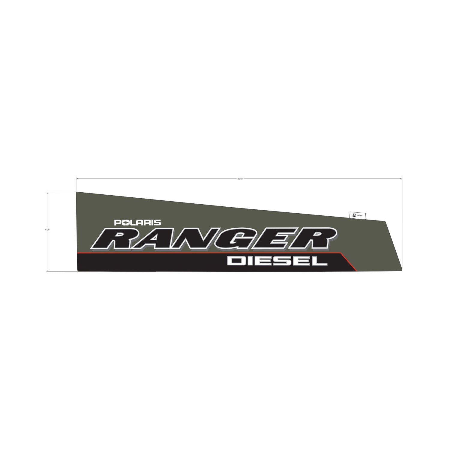Olive green angular decal with black, white, and red "Polaris Ranger Diesel" text for right cargo box.