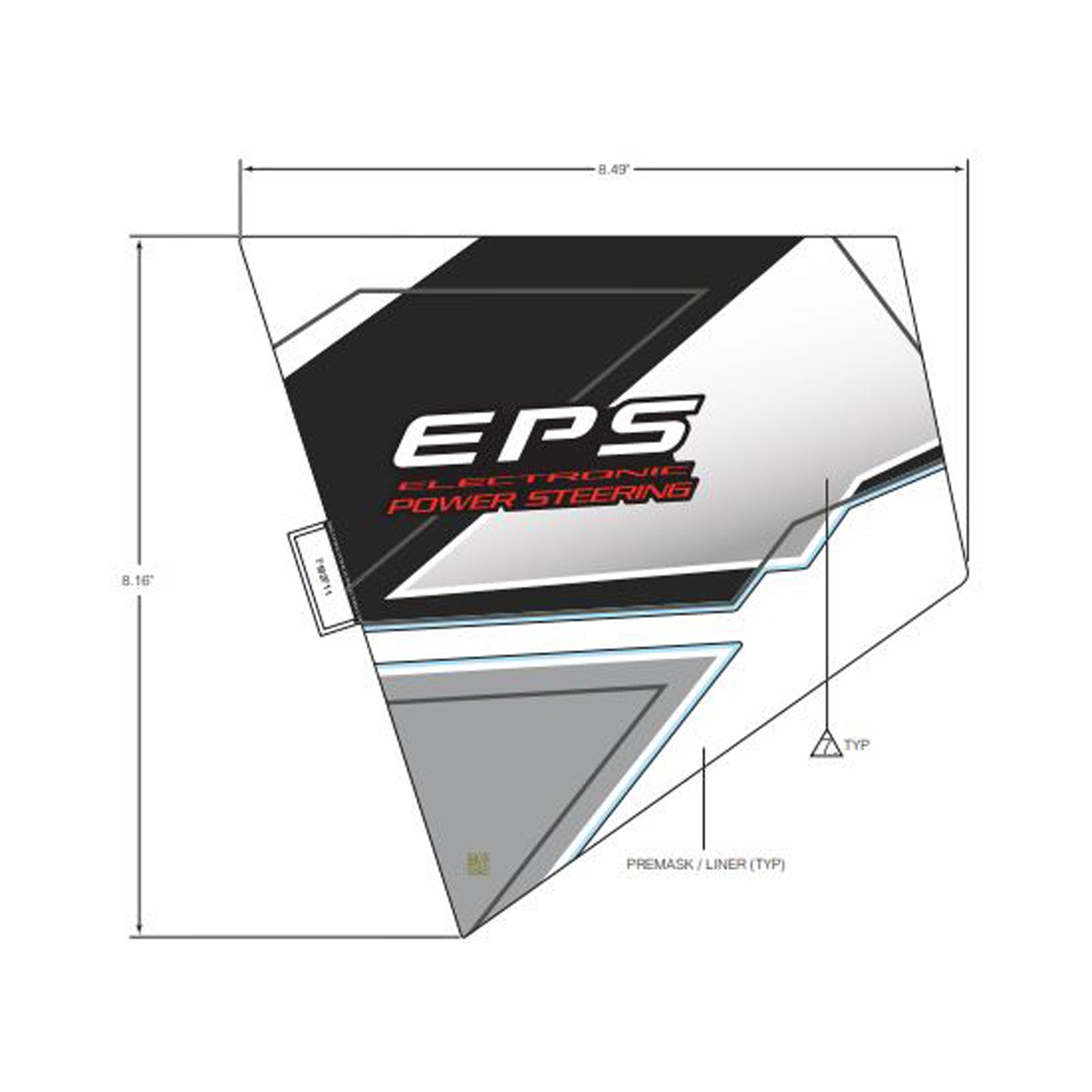 Angular black, white, and gray lower hood decal with EPS logo and red accent lettering.