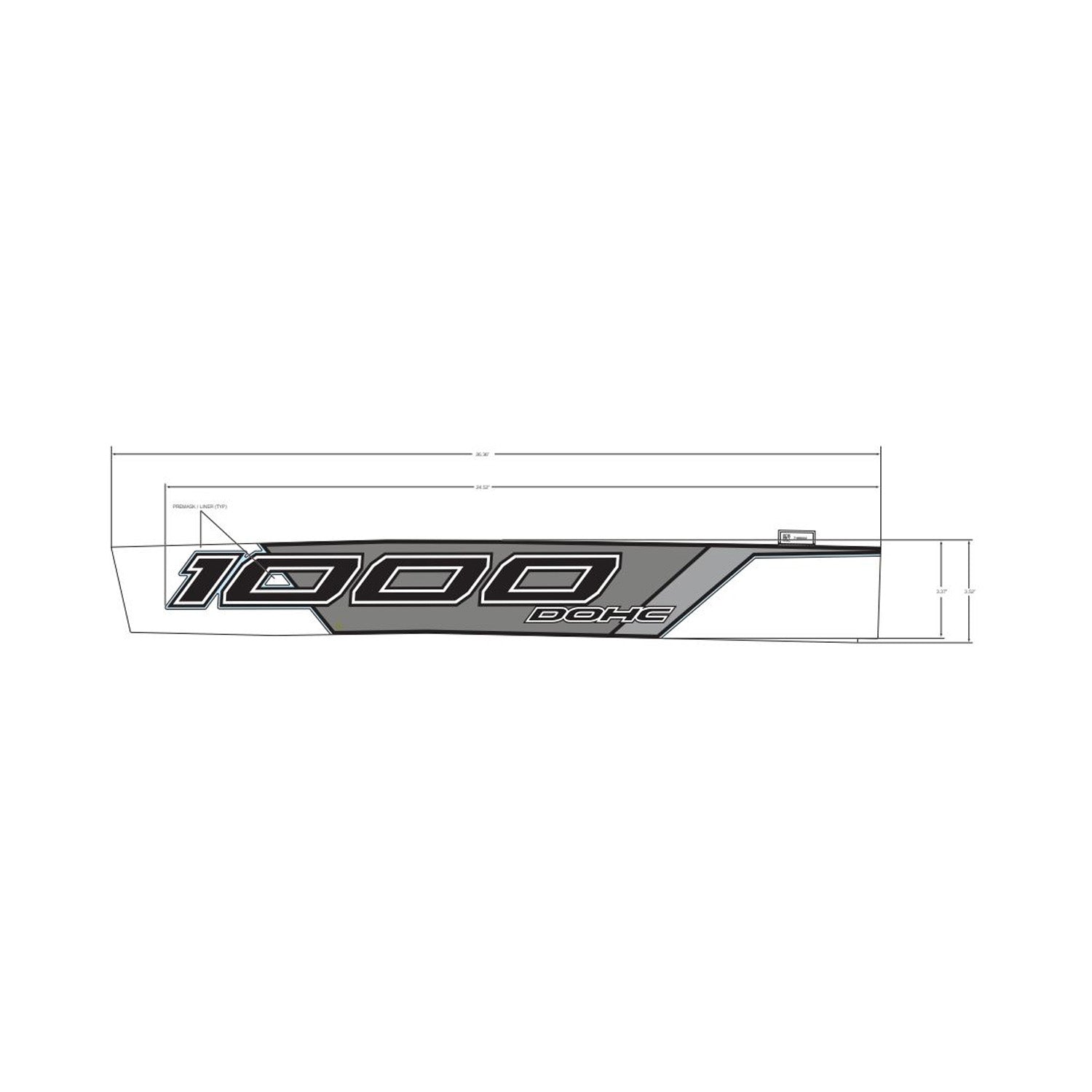 Gray and black angular front fender decal with "1000" and "efi" text in bold font.