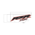 Black and red RZR XP center hood decal with bold, angular lettering and sharp edges.