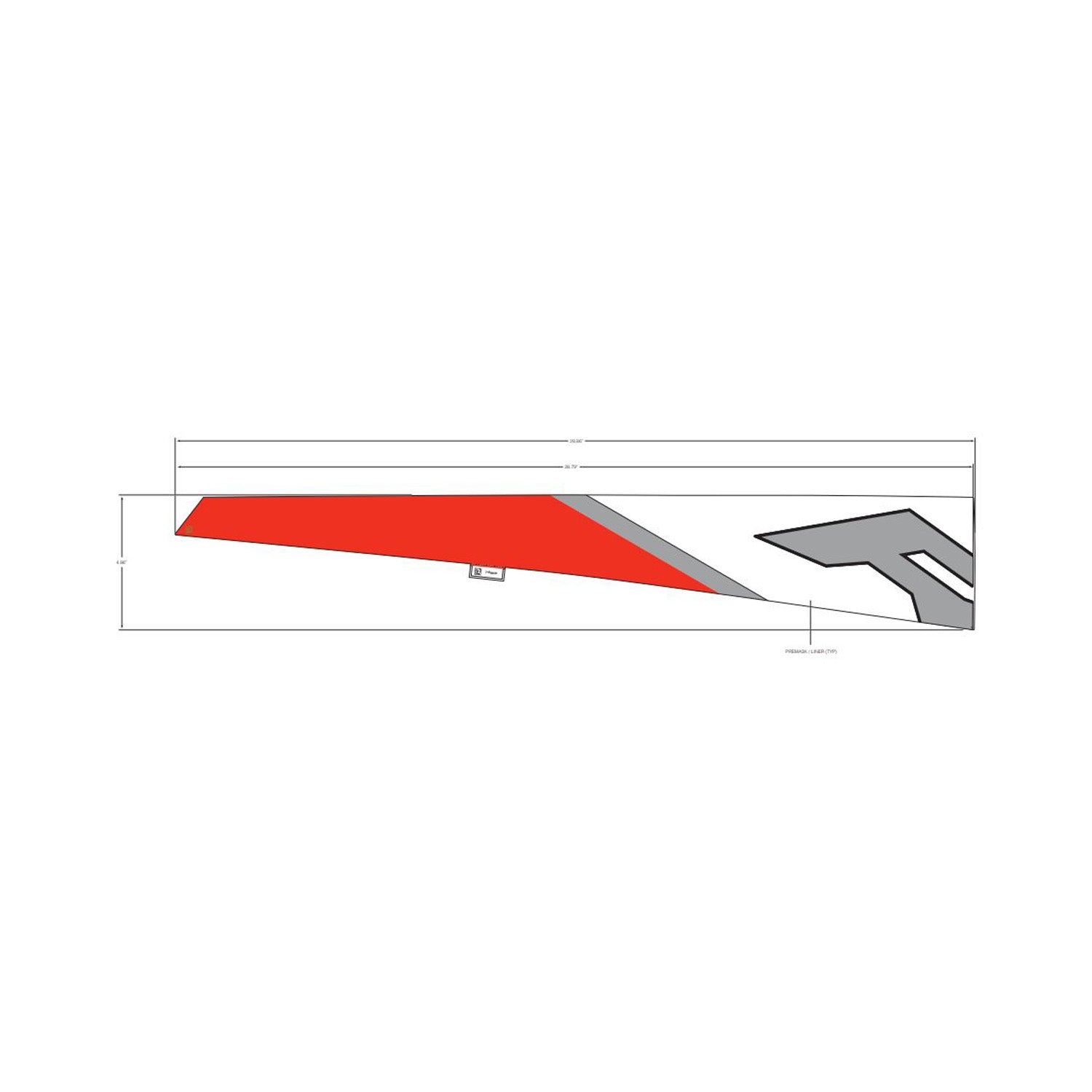 Red and gray angular fender decal with sharp geometric design for right front side of Polaris UTV.
