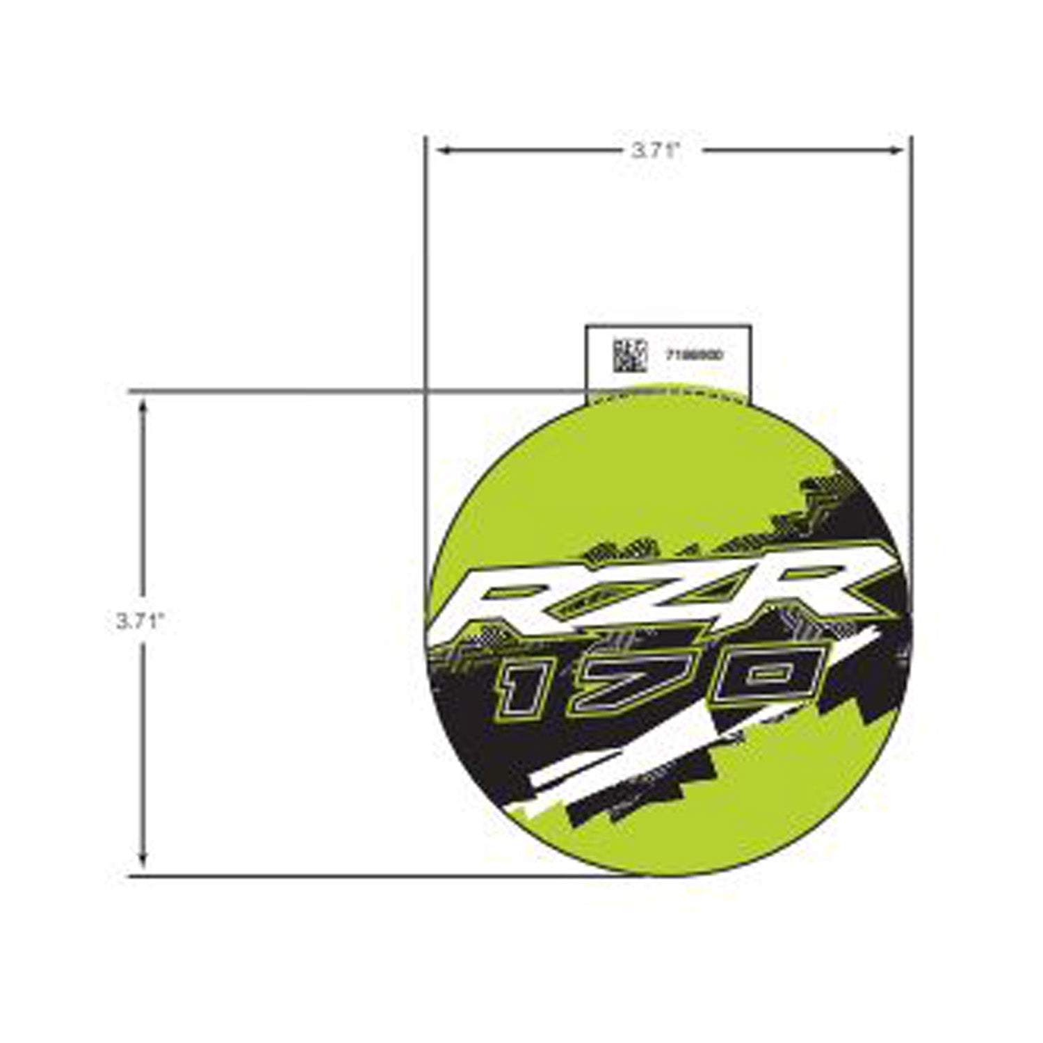 Round lime green dash decal with black and white RZR 170 logo and dynamic graphic elements.